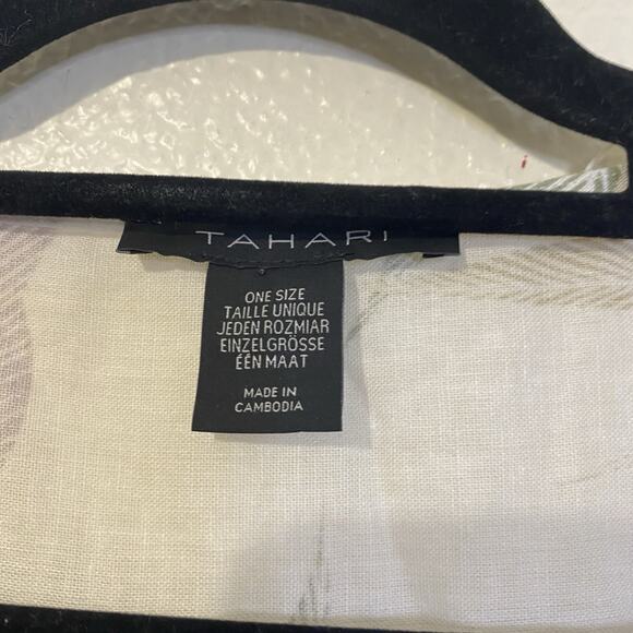 TAHARI Kimono Top Beach Cover Up Open Front Tropical Resort Linen Blend One Size - Picture 2 of 5